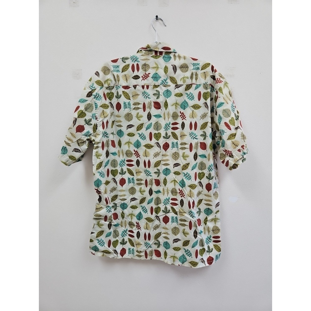Burma Bibas Shirt Mens  Large Creme Green 100% Cotton Nature Leaves - Picture 3 of 10